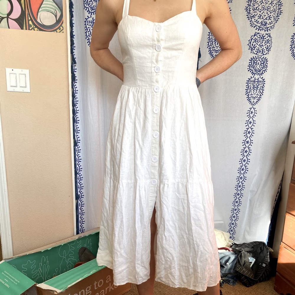 Urban Outfitters White Cotton Button Midi Dress